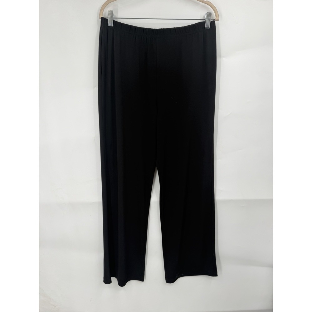 IC By Connie K Mature Pull On Pants Women L Black Stretch Lagenlook Office Corp